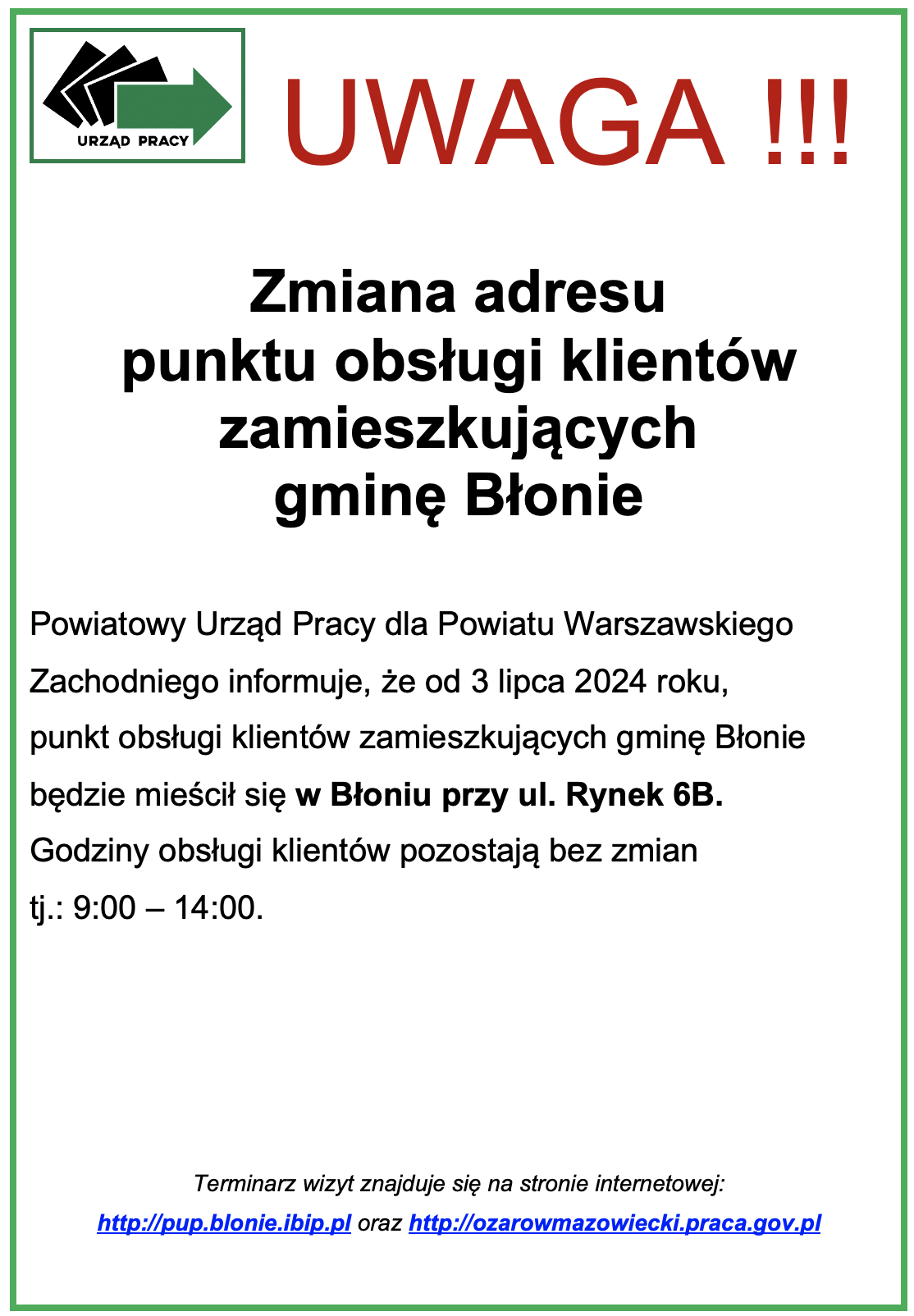 zmiana godzin blonie